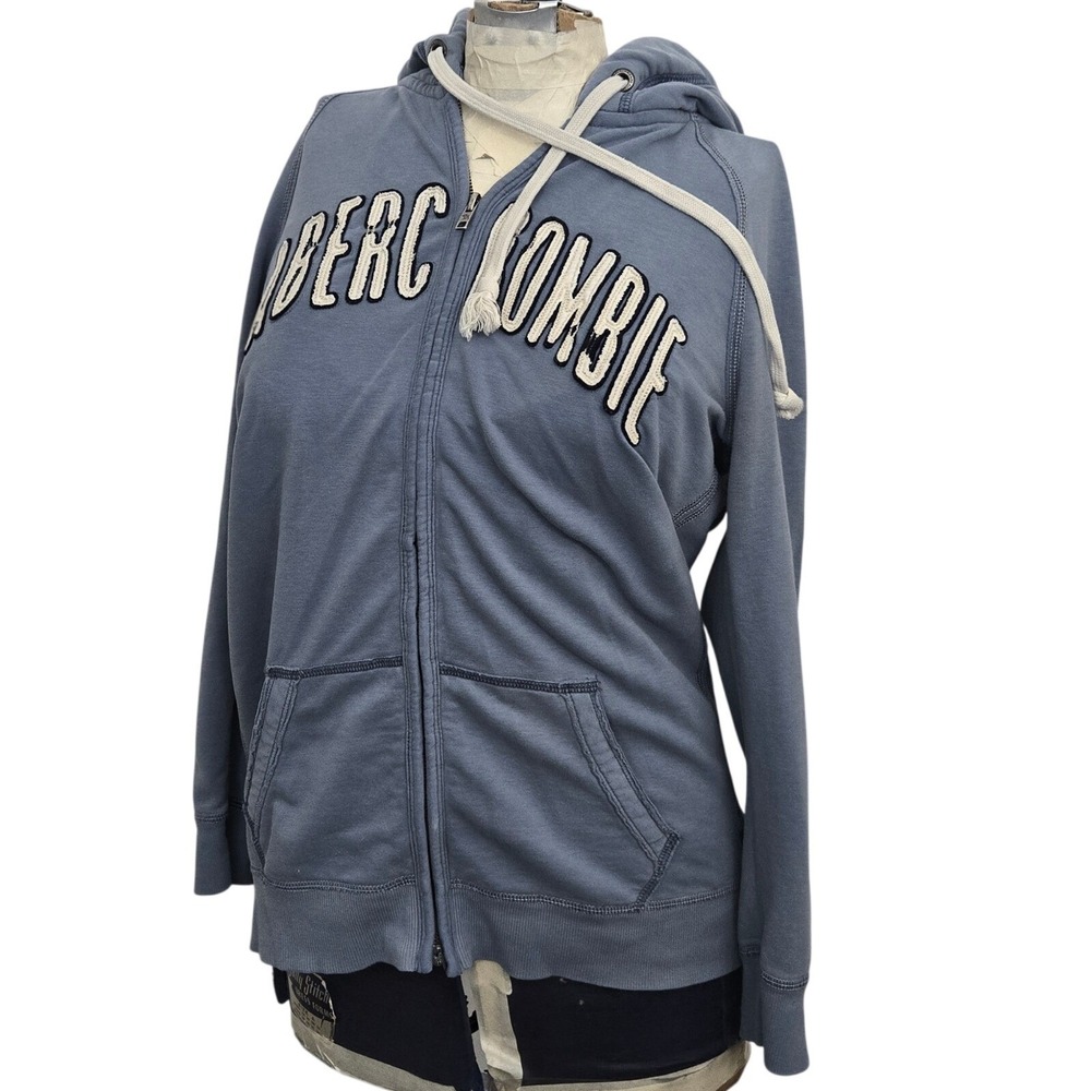 Abercrombie‎ & Fitch Thrashed Blue Hoodie Women Size Large Pullover Fitted